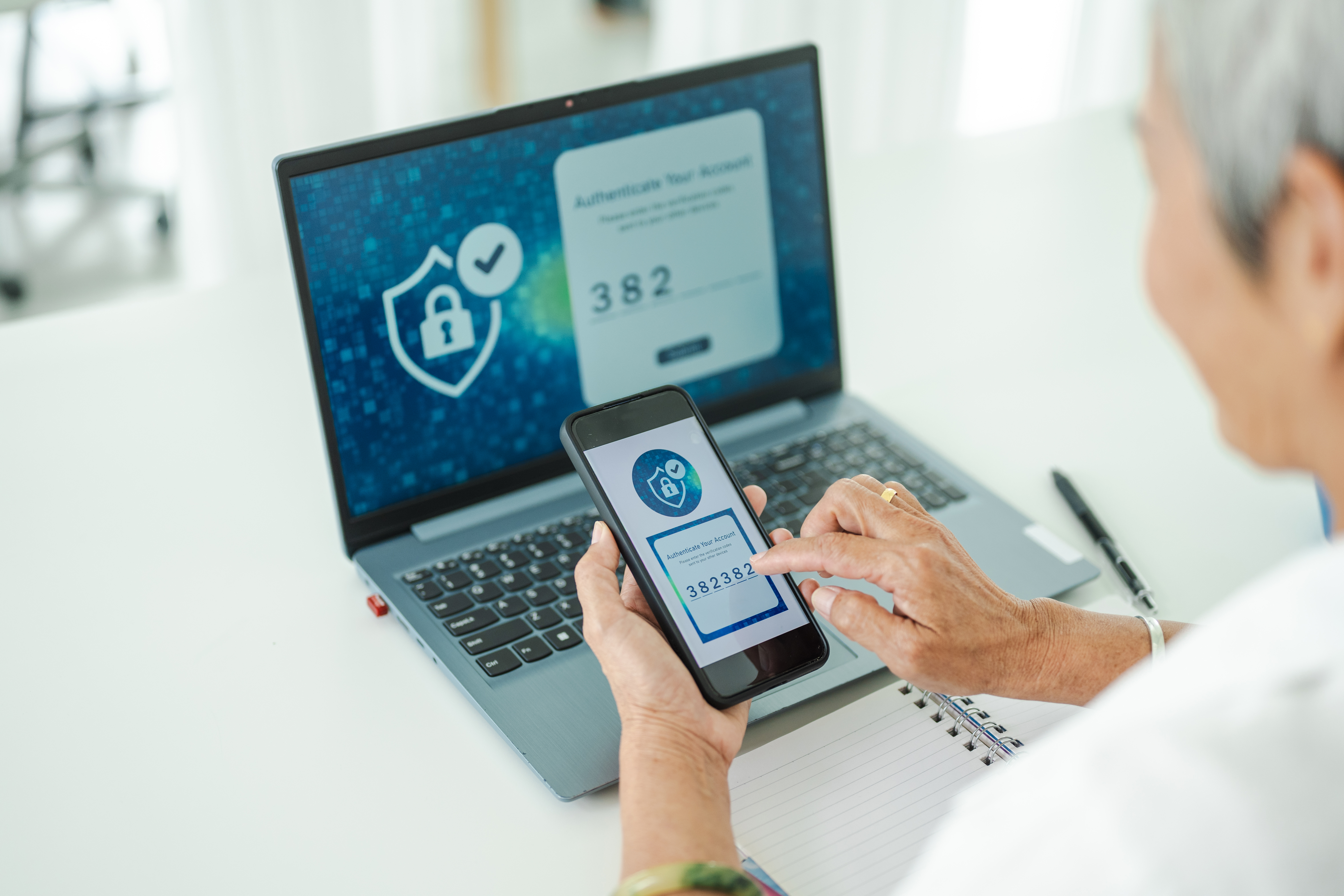 Elderly person using two factor identification